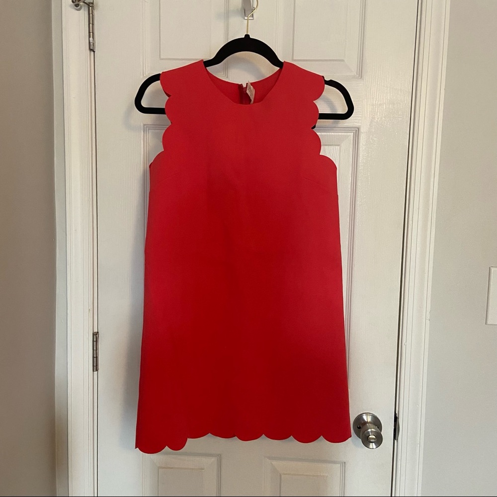 J. Crew CrewCuts Scalloped Coral/Red Shift Dress KIDS 14 - Picture 1 of 3